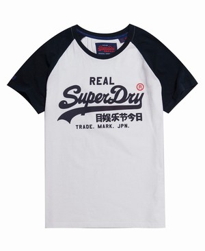 Superdry Vintage Logo 1st Raglan Férfi Pólók Fehér/Kék | FXGRZ4287